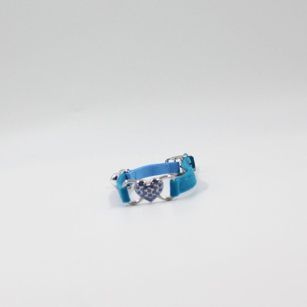 Blue Suede and Rhinestone Adjustable Dog Collar with a Bell